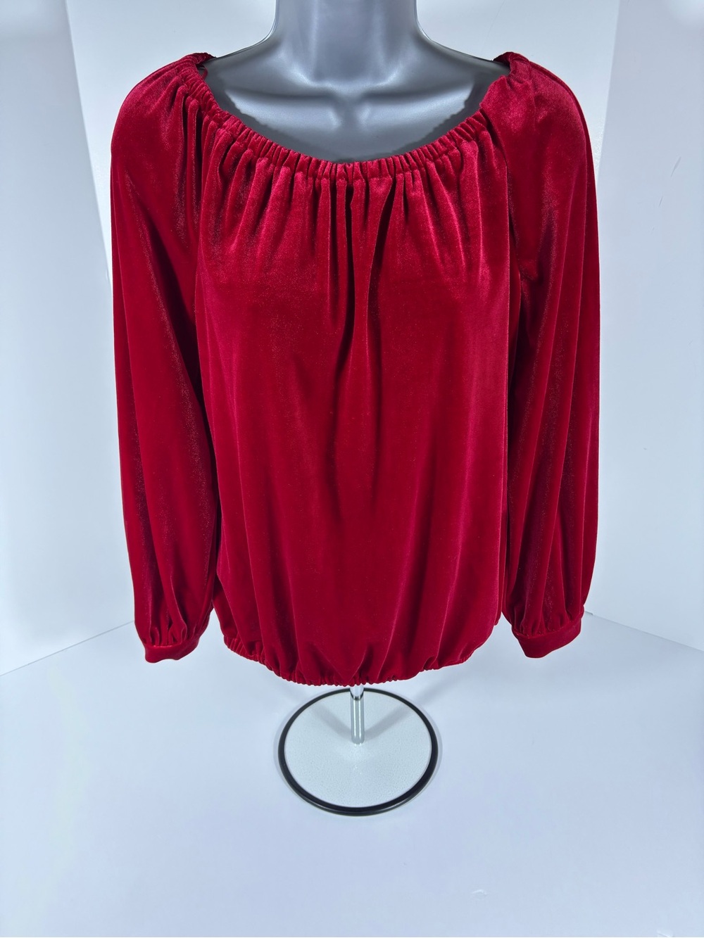 CeCe Ruby Red Velvet Peasant Blouse | Size M | NWT